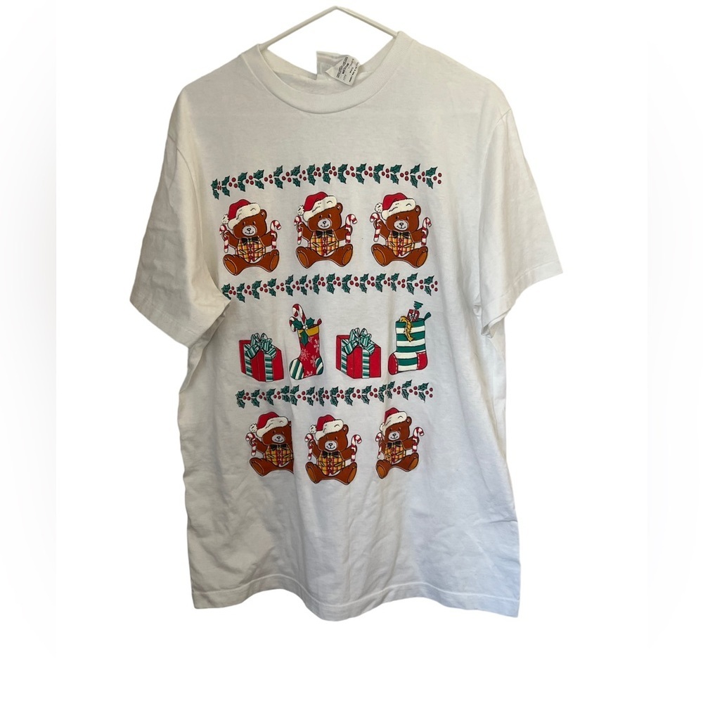 Vintage Christmas Teddy Bear Tee M